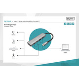 Digitus USB-C 4 ports 2x USB A + 2x USB-C, Hub USB Argent