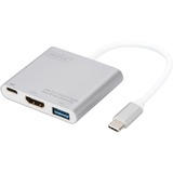 Digitus Adaptateur multiport USB Type-C™ avec HDMI 4 K, 3 ports, Hub USB Argent/Blanc, 3 ports, 3.2 Gen 1 (3.1 Gen 1), USB Type-A, USB Type-C, Sortie HDMI, 4096 x 3072 pixels