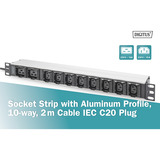 Digitus Multiprise 19" PDU avec profilé en aluminium, 10 prises, 8x C13, 2x C19 Noir/en aluminium