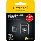 Intenso microSD Karte UHS-I Premium 512 Go Classe 10, Carte mémoire Noir, 512 Go, MicroSD, Classe 10, UHS-I, 90 Mo/s, Class 1 (U1)