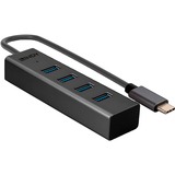 Lindy Hub USB 3.2 Gen 1 Type C 4 ports USB 3.2 Gen 1 (3.1 Gen 1) Type-C, USB 3.2 Gen 1 (3.1 Gen 1) Type-A, 5000 Mbit/s, Gris, Aluminium, Plastique, 0,3 m