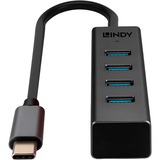 Lindy Hub USB 3.2 Gen 1 Type C 4 ports USB 3.2 Gen 1 (3.1 Gen 1) Type-C, USB 3.2 Gen 1 (3.1 Gen 1) Type-A, 5000 Mbit/s, Gris, Aluminium, Plastique, 0,3 m