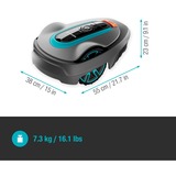 GARDENA SILENO city 600 Tondeuse à gazon robot Batterie Bleu, Gris, Robot tondeuse Gris/Turquoise, Tondeuse à gazon robot, 600 m², 16 cm, 20 cm, 50 cm, Lames rotatives