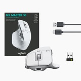 Logitech MX Master 3S souris Droitier RF sans fil + Bluetooth Laser 8000 DPI Gris clair, Droitier, Laser, RF sans fil + Bluetooth, 8000 DPI, Argent, Blanc