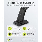 goobay Chargeur sans fil 3 en 1, 15 W Noir