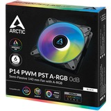 ARCTIC P14 PWM PST A-RGB ventilateur de boîtier Noir, 140 x 140 x 27 mm, Ventilateur, 14 cm, 0 tr/min, 1900 tr/min, 0,3 sone, 117,06 m³/h