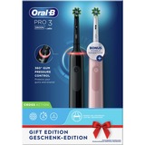 Braun PRO 80332427 brosse à dents électrique Adulte Noir, Rose, Brosse a dents electrique Blanc/Noir, Adulte, Soin quotidien, Sensible, Blanchiment, Noir, Rose, 2 min, Allemagne, Batterie