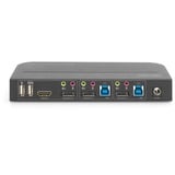 Digitus Commutateur KVM, 2 ports, 4K 60 Hz, 2 x entrées DP, 1 x sortie DP/HDMI, Switch KVM Noir, 2 ports, 4K 60 Hz, 2 x entrées DP, 1 x sortie DP/HDMI, 4096 x 2160 pixels, 4K Ultra HD