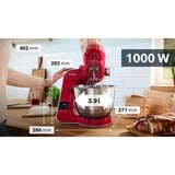 Bosch Serie 4 MUM5X720 robot de cuisine 1000 W 3,9 L Rouge, Argent Balances intégrées Rouge/Argent, 3,9 L, Rouge, Argent, Tactile, 2,7 kg, 1,1 m, 4 disques