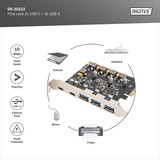 Digitus Carte PCIe 2x USB-C + 3x USB A, Carte d'interface 