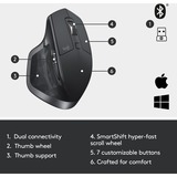 Logitech MX Master 2S Wireless Mouse souris Droitier RF sans fil + Bluetooth Laser 4000 DPI Graphite, Droitier, Laser, RF sans fil + Bluetooth, 4000 DPI, Graphite