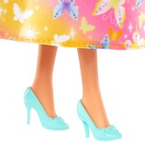 Barbie Poupée royale avec des mèches dans les cheveux, jupe imprimée papillon Jaune or