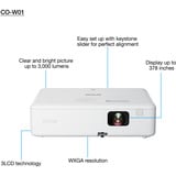 Epson CO-W01 3000 ANSI lumens 3LCD WXGA (1200x800) Noir, Blanc, Projecteur LCD Blanc, 3000 ANSI lumens, 3LCD, WXGA (1200x800), 16:10, 635 - 9601,2 mm (25 - 378"), 0,9 - 10,4 m
