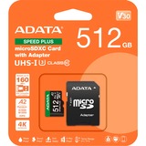 ADATA Speed Plus 512 Go MicroSDXC Classe 10, Carte mémoire 512 Go, MicroSDXC, Classe 10, 180 Mo/s, 160 Mo/s, Class 3 (U3)