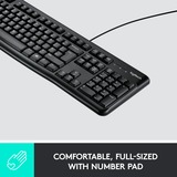 Logitech K120 Corded Keyboard clavier USB QWERTZ Allemand Noir Noir, Layout DE, Taille réelle (100 %), Avec fil, USB, QWERTZ, Noir