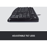 Logitech K120 Corded Keyboard clavier USB QWERTZ Allemand Noir Noir, Layout DE, Taille réelle (100 %), Avec fil, USB, QWERTZ, Noir