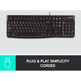 Logitech K120 Corded Keyboard clavier USB QWERTZ Allemand Noir Noir, Layout DE, Taille réelle (100 %), Avec fil, USB, QWERTZ, Noir
