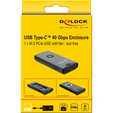 DeLOCK USB-C 40 Gbps pour SSD M.2 NVMe PCIe avec ventilateur, Boîtier disque dur Gris/Noir