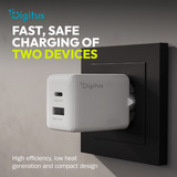 Digitus Chargeur USB GaN 45W, 1x USB-C, 1x USB-A Blanc, 1x USB-C, 1x USB-A