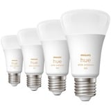 Philips Hue A60 - Ampoule connectée E27 - 800 (pack de 4), Lampe à LED Philips Hue White ambiance A60 - Ampoule connectée E27 - 800 (pack de 4), Ampoule intelligente, Blanc, Bluetooth/Zigbee, LED, E27, Lumière du jour froide, Blanc chaud