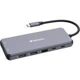 Verbatim CMH-14 USB Type-C 5000 Mbit/s Argent, Station d'accueil Gris, USB Type-C, HDMI, RJ-45, USB 2.0, USB 3.2 Gen 1 (3.1 Gen 1) Type-A, USB 3.2 Gen 1 (3.1 Gen 1) Type-C, USB..., MicroSD (TransFlash), SD, 5000 Mbit/s, 60 Hz, Argent