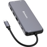 Verbatim CMH-14 USB Type-C 5000 Mbit/s Argent, Station d'accueil Gris, USB Type-C, HDMI, RJ-45, USB 2.0, USB 3.2 Gen 1 (3.1 Gen 1) Type-A, USB 3.2 Gen 1 (3.1 Gen 1) Type-C, USB..., MicroSD (TransFlash), SD, 5000 Mbit/s, 60 Hz, Argent