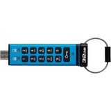 Kingston IronKey Keypad 200C USB-C de 32 Go, FIPS 140-3 niveau 3 AES-256, Clé USB FIPS 140-3 niveau 3 AES-256, 32 Go, USB Type-C, 3.2 Gen 1 (3.1 Gen 1), 145 Mo/s, Gaine, Bleu