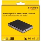 DeLOCK Boîtier externe USB Type-C double combo pour 2 x M.2 N, Boîtier disque dur Gris