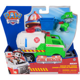 Spin Master VÉHICULE + FIGURINE FIRE RESCUE ROCKY La Pat' Patrouille, Jeu véhicule PAW Patrol VÉHICULE + FIGURINE FIRE RESCUE ROCKY La Pat' Patrouille, Camion, 3 an(s), Plastique, Multicolore