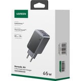 UGREEN Nexode Air 65W sieninis kroviklis, USB + 2x USB-C pilkos spalvos Ordinateur portable, Téléphone portable, Souris, Ordinateur portable, Chargeur électrique, Tablette Gris Secteur Charge rapide Intérieure USB + 2x USB-C pilkos spalvos, Intérieure, Secteur, Gris