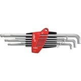 Wiha Jeu de clés Allen dans le support ProStar, Tournevis 10 pièces, tête sphérique hexagonale, avec pied court, chromé mat