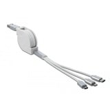 DeLOCK Câble de charge USB rétractable 3-en-1 Type-A Blanc/Argent, 1 m