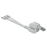DeLOCK Câble de charge USB rétractable 3-en-1 Type-A Blanc/Argent, 1 m