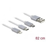 DeLOCK Câble de charge USB rétractable 3-en-1 Type-A Blanc/Argent, 1 m