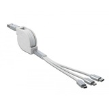 DeLOCK Câble de chargement USB rétractable 3-en-1 Typ-A Blanc/Argent, 1 m