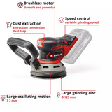EINHELL TP-RS 18/32 Li BL-Solo, 4462020, Ponceuse orbitale Rouge/Noir