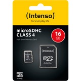 Intenso 3403470 mémoire flash 16 Go MicroSDHC Classe 4, Carte mémoire 16 Go, MicroSDHC, Classe 4, 20 Mo/s, 5 Mo/s, Résistant à la poussière, Résistant aux rayures