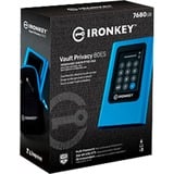 Kingston IronKey 7680GB Vault Privacy 80 XTS-AES 256-bit Encrypted External SSD Bleu/Noir, 7,68 To, USB Type-C, 3.2 Gen 1 (3.1 Gen 1), 230 Mo/s, Protection par mot de passe, Bleu