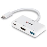 Lindy Convertisseur USB 3.2 Type C vers HDMI avec port USB Type A et Power Delivery, Hub USB Blanc, 3840 x 2160 pixels