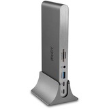 Lindy DST-Pro 5K XT, Docking Station USB-C pour Laptop avec trois écrans (4K) ou un écran (5K) & Power Delivery 100W, Station d'accueil Argent, Docking Station USB-C pour Laptop avec trois écrans (4K) ou un écran (5K) & Power Delivery 100W, Avec fil, USB 3.2 Gen 1 (3.1 Gen 1) Type-C, 100 W, 10,100,1000 Mbit/s, Argent, MicroSD (TransFlash), SD