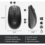 Logitech M190 Full-Size Wireless Mouse, Souris Noir/Anthracite, Ambidextre, Optique, RF sans fil, 1000 DPI, Charbon de bois
