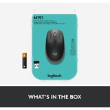 Logitech M190 Full-Size Wireless Mouse, Souris Noir/Anthracite, Ambidextre, Optique, RF sans fil, 1000 DPI, Charbon de bois