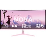 Arozzi Nova 34T2K165 34" Moniteur UltraWide gaming incurvé rose fuchsia, 2x DisplayPort, 2x HDMI, 165 Hz