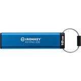 Kingston IronKey Keypad 200 de 16 Go, FIPS 140-3 niveau 3 (en attente), chiffrement AES-256, Clé USB FIPS 140-3 niveau 3 (en attente), chiffrement AES-256, 16 Go, USB Type-A, 3.2 Gen 1 (3.1 Gen 1), 145 Mo/s, Housse, Bleu