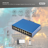 Digitus Gigabit Ethernet PoE industriel géré L2 16+2 ports, Switch 
