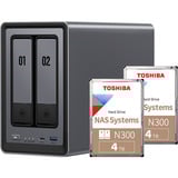 UGREEN DXP2800 Bundle avec 2x Toshiba N300 4 TB (MN10ADA400ES), NAS Gris/Noir