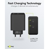 goobay 36W USB-C PD Dual chargeur Noir, 2x USB-C, Power Delivery