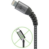 goobay Lightning > Câble textile USB-A avec connecteurs métalliques Gris/Argent, 0,5 mètre