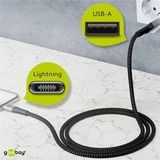 goobay Lightning > Câble textile USB-A avec connecteurs métalliques Gris/Argent, 0,5 mètre