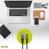 goobay Lightning > Câble textile USB-A avec connecteurs métalliques Gris/Argent, 0,5 mètre